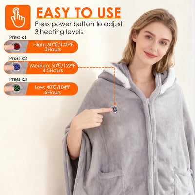 Wearable Heated Throw Blanket Double-Sided Electric Heating Hoodie For Women & Men Machine Washable,20000mah battery
