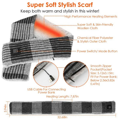 Electric Heated Scarf USB Heating Neck Wrap Unisex Winter Heated Neck Shawl