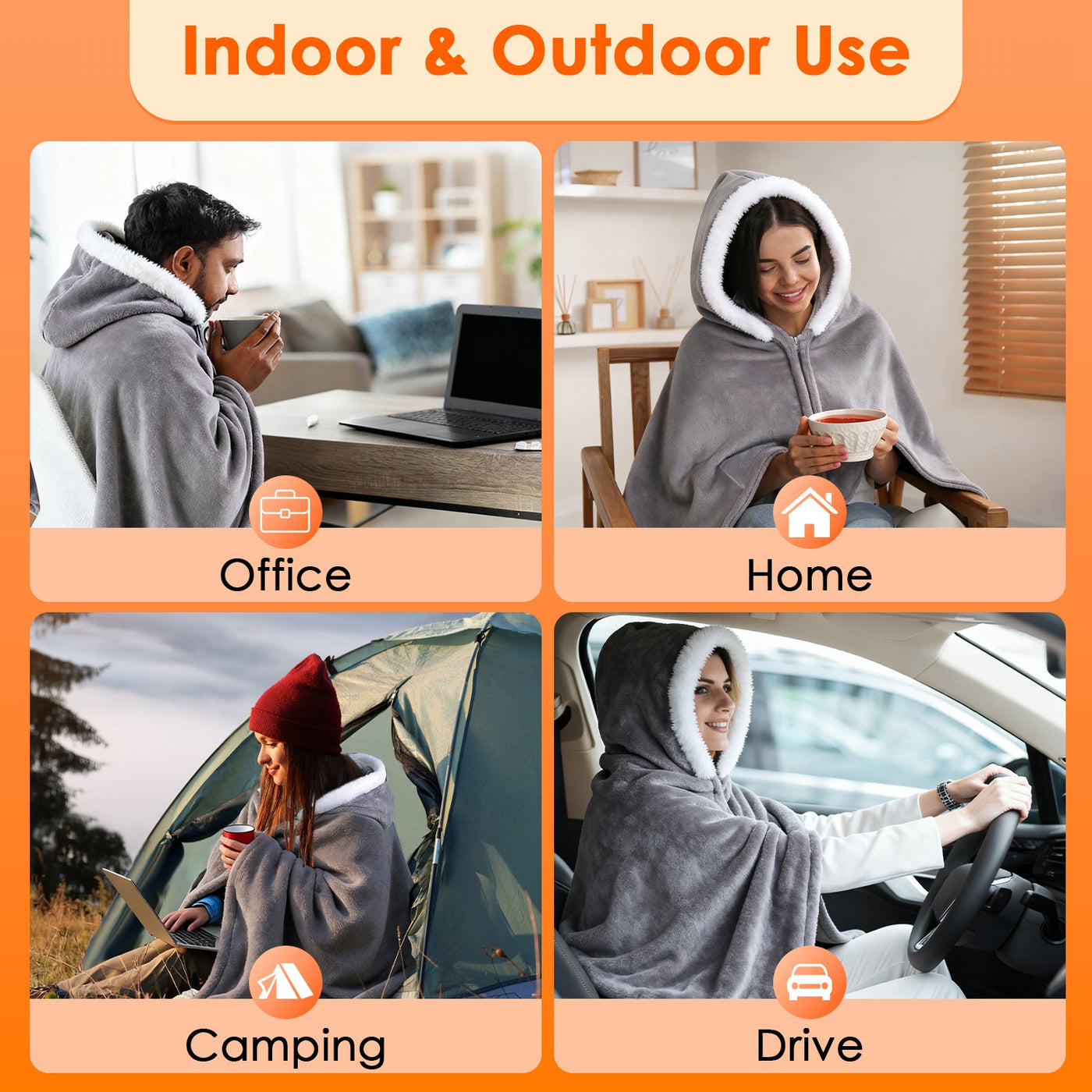 Wearable Heated Throw Blanket Double-Sided Electric Heating Hoodie For Women & Men Machine Washable,20000mah battery