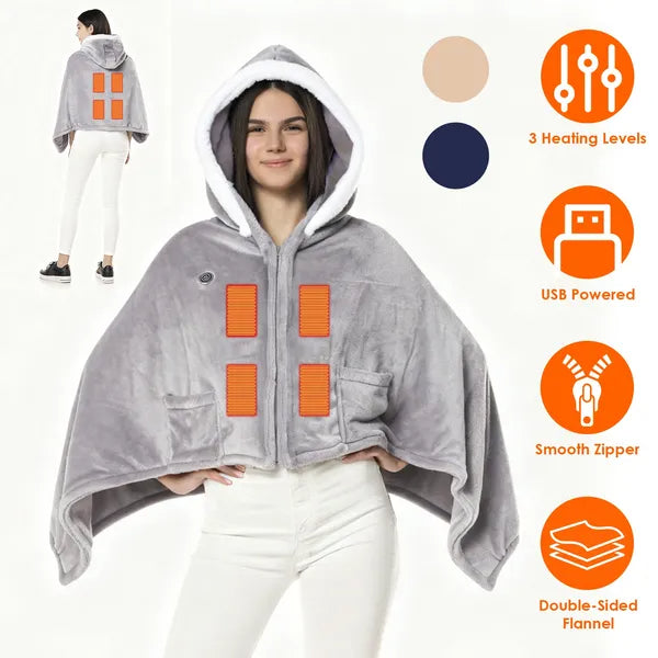 Wearable Heated Throw Blanket Double-Sided Electric Heating Hoodie For Women & Men Machine Washable