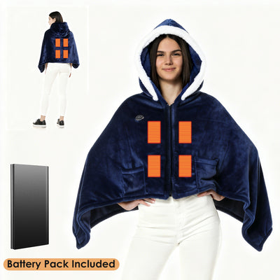 Wearable Heated Throw Blanket Double-Sided Electric Heating Hoodie For Women & Men Machine Washable,20000mah battery