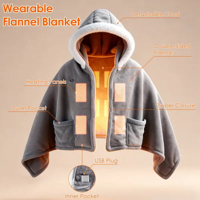 Wearable Heated Throw Blanket Double-Sided Electric Heating Hoodie For Women & Men Machine Washable