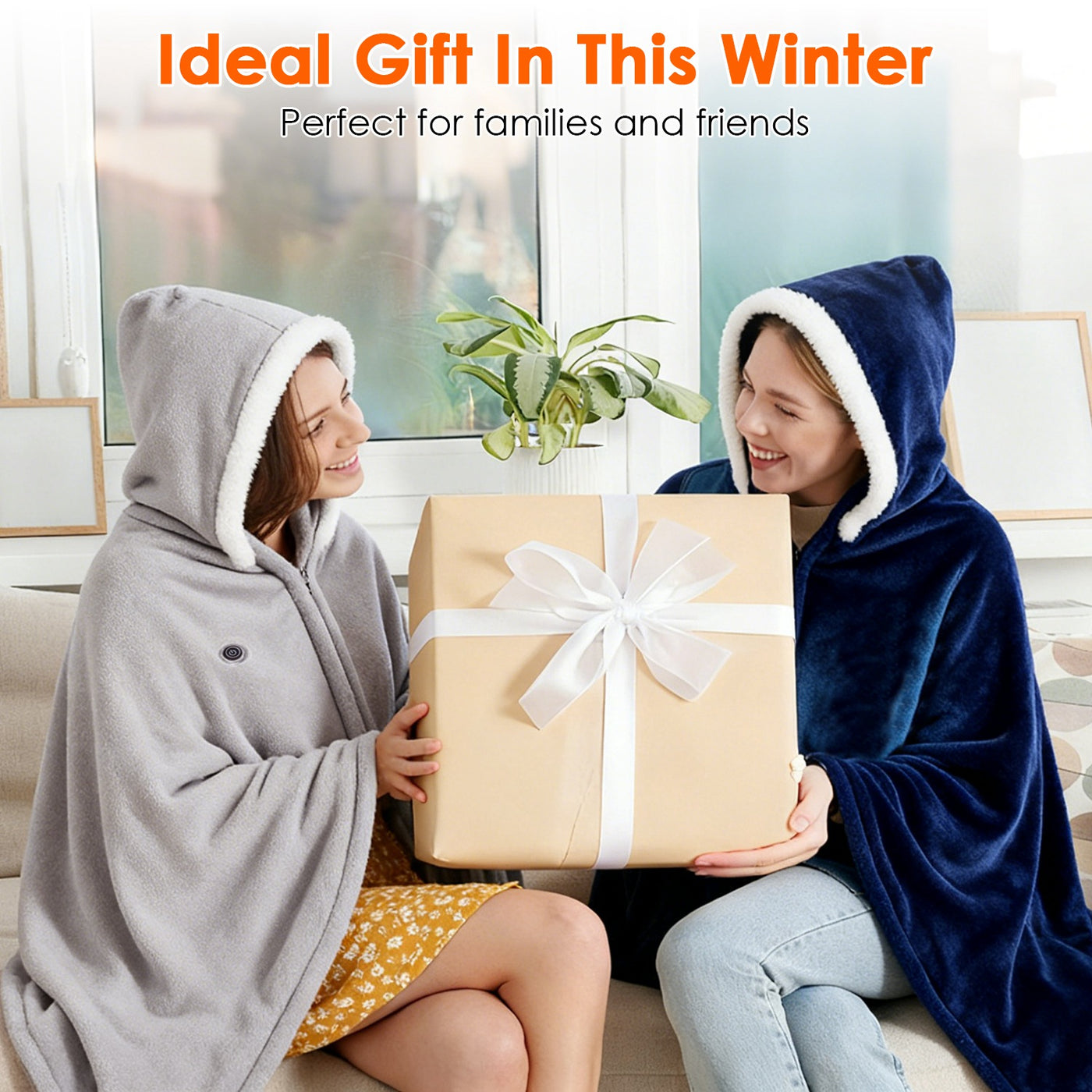 Wearable Heated Throw Blanket Double-Sided Electric Heating Hoodie For Women & Men Machine Washable,20000mah battery