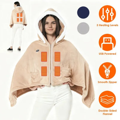 Wearable Heated Throw Blanket Double-Sided Electric Heating Hoodie For Women & Men Machine Washable