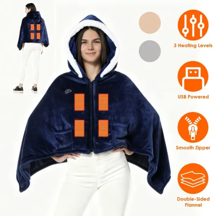 Wearable Heated Throw Blanket Double-Sided Electric Heating Hoodie For Women & Men Machine Washable