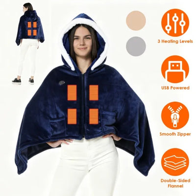 Wearable Heated Throw Blanket Double-Sided Electric Heating Hoodie For Women & Men Machine Washable